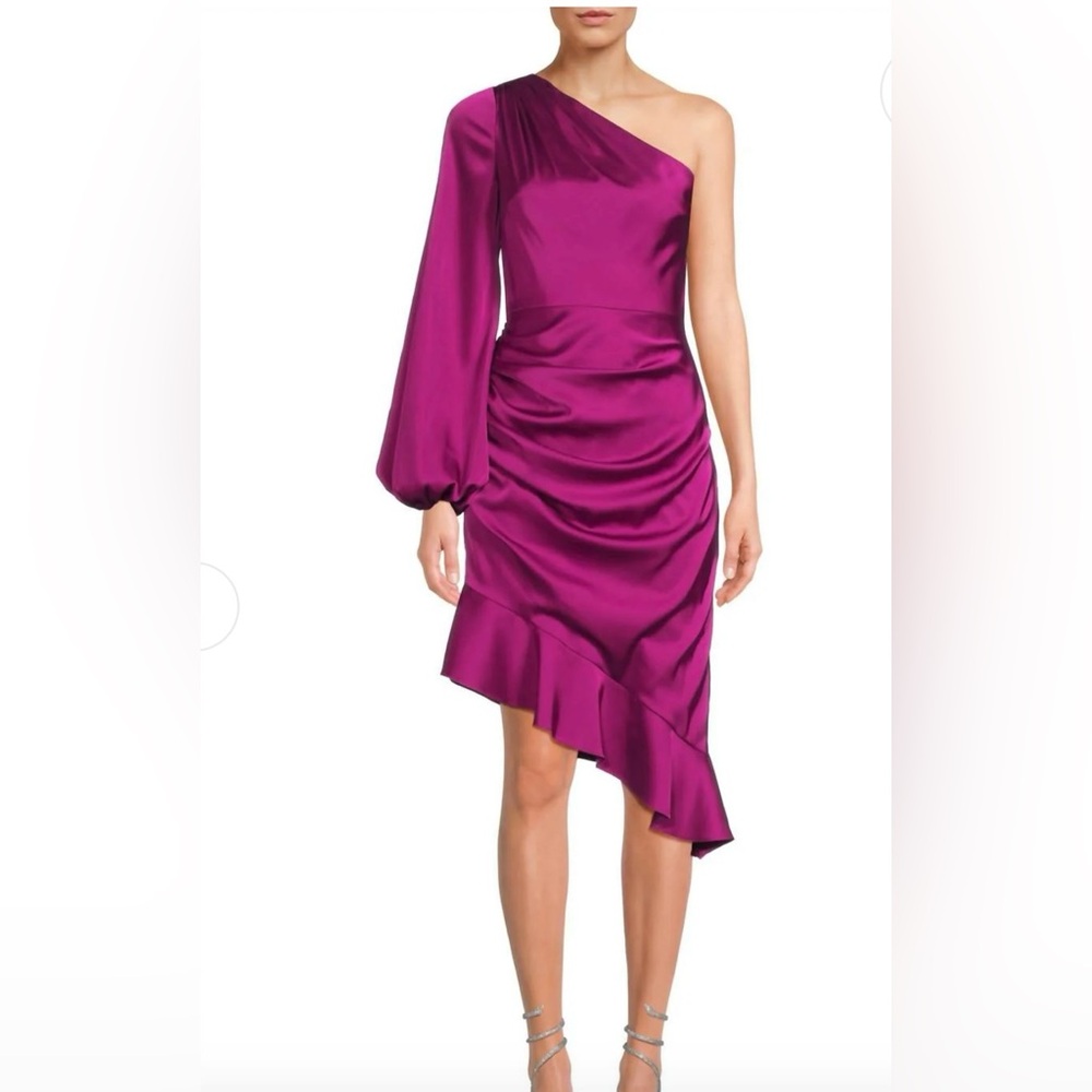 NWT-Satin One-shoulder Midi Dress in Wine Berry